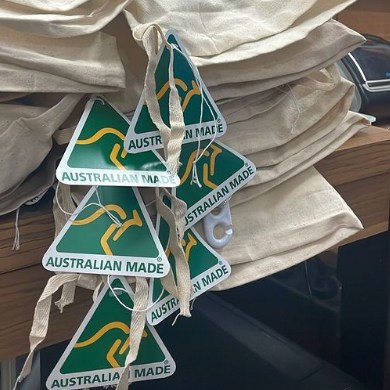 Calico bags with Australian Made tag