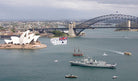 White ensign helicopter flag flying over harbour 