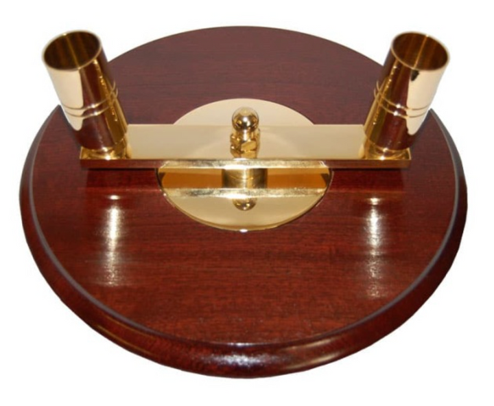 Double wooden and brass flag pole base 