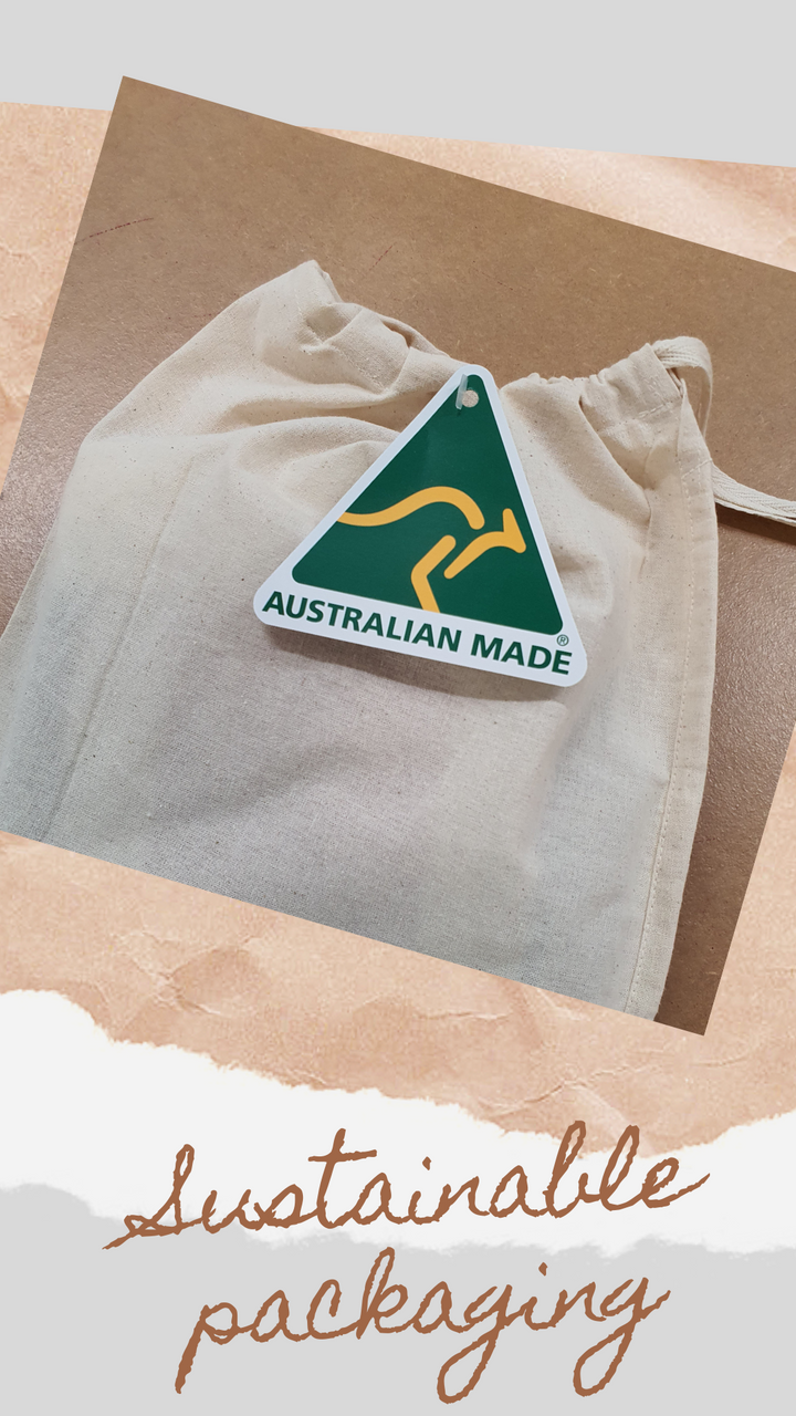 Sustainable packaging and Australian made tag