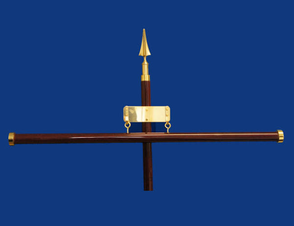 Wooden banner pole with brass fittings