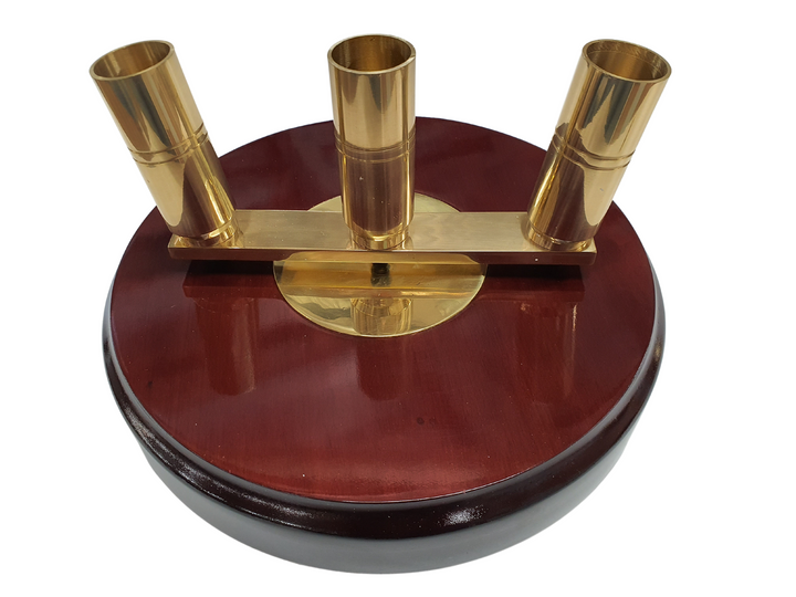 Triple wooden and brass flag pole base 
